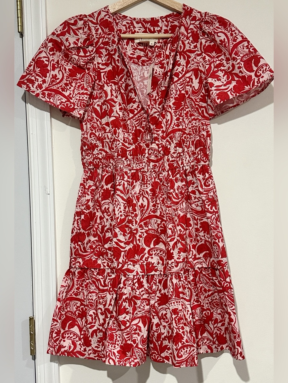 Anthropologie The Somerset Mini in Red White Floral Vine Dress - Picture 2 of 8